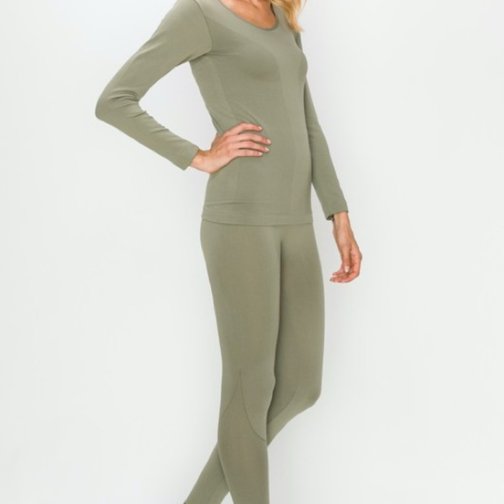 Olive Green Long Sleeve Top and Leggings Set